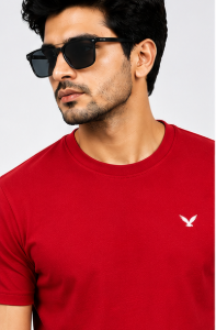 Tread Men Solid Red Pure Cotton T-Shirt